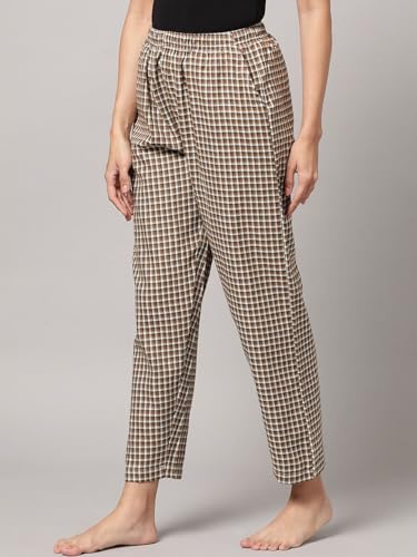 Image of KRYPTIC Women's 100% Pure Cotton Woven Pyjama | Mid Rise Relaxed Fit Full Length Nightwear Pant with Elasticated Drawstring Waistband & Side Pocket | Comfortable Lounge, Sleepwear & Casual Bottom Wear