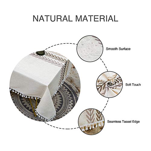 Oubonun Tablecloth For Dining Table Rustic Farmhouse Kitchen Table Cloth Coffee Table Cover, Cotton Linen Fabric Small Rectangle Tablecloths For 6 To 8 Seats, Beige, Wine Leaf, 55X86 Inch #TOP4