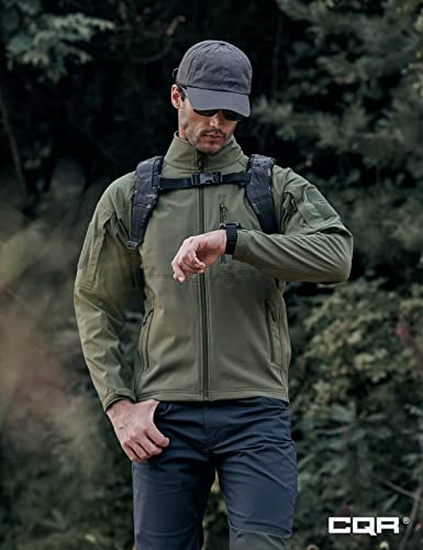 Cqr Men's Covert Softshell Military Jacket, Winter Full Zip Fleece Lined Tactical Jackets W Zipped Pockets, Covert Olive, Large #TOP3