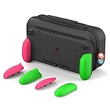 Skull & Co. GripCase Set: A Dockable Protective Case with Replaceable Grips [to fit All Hands Sizes] for Nintendo Switch - Neon Pink & Green