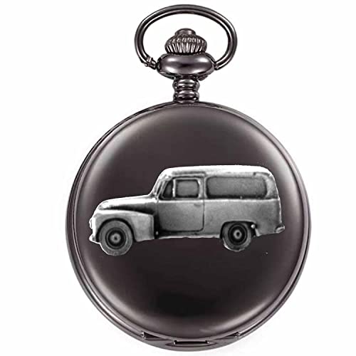 Montre gousset quartz voiture suédoise avec boîtier noir poli effet étain Ref284