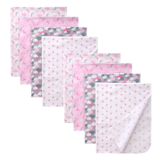 Image of Gina Era Cotton Flannel Receiving Blankets Baby 8 Pcs, Baby Swaddle Blankets, Baby Flannel Blanket 30 X 30 Inch for Boy Girl (Style-15)