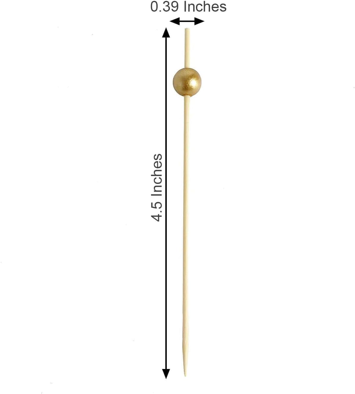 Efavormart 100-Pack Gold Pearl Bamboo Skewers, 4.5" Eco-Friendly Cocktail Picks and Decorative Appetizer Sticks for Sophisticated Weddings, Galas, and Upscale Party Events