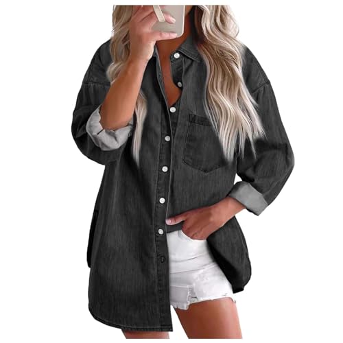 Tunique chemise en jean femme manches longues boutonnées denim