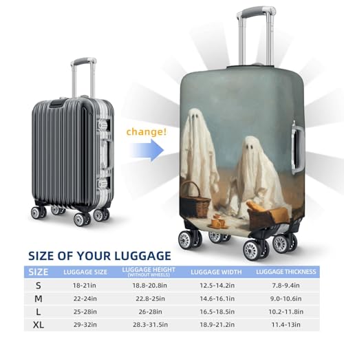 Two Ghosts With Picnic Baskets Vintage Elastic Travel Luggage Covers Dustproof Scratch-Resistant Suitcase Protector Fit 22-24 Inch4
