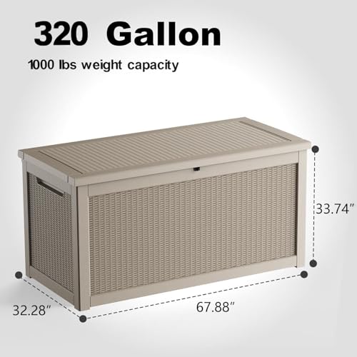 Image of 320 Gallon Resin Deck Box, Grey Outdoor Storage Box, Waterproof UV Resistant with Hydraulic Rod & Stable Structure, Great for Patio, Garden and Pool(Gray)