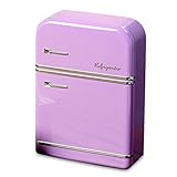 WHW Whole House Worlds Retro Refrigerator Cookie Tin, Pink, Raised Text, Silver Accents, Metal, Air Tight Lid, Food Safe, 9 3/4 H x 6 3/4 W x 2 3/4 D Inches