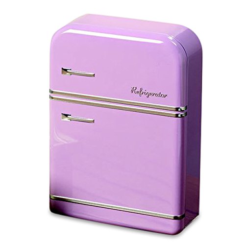 WHW Whole House Worlds Retro Refrigerator Cookie Tin, Pink, Raised Text, Silver Accents, Metal, Air Tight Lid, Food Safe, 9 3/4 H x 6 3/4 W x 2 3/4 D Inches