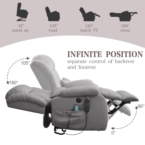 Image of Infinite Position Lay Flat Power Lift Recliner Chair for Elderly, Grey