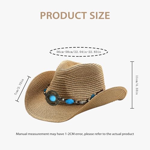 Image of Western Straw Cowboy Hats Cowgirl Hat for Holiday Woven Beach Sun Hat with Shapeable Wide Brim Cowboy Hat for Women's /Men's