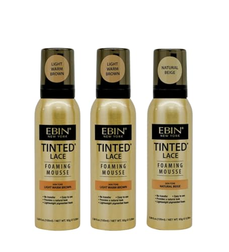 2x Tinted Ebin Lace Melting Spray Mousse Light Warm Brown + Natural Beige by EBIN NEW YORK bundle – Lightweight Aerosol Foam for Wig Application with Quick Drying and Accurate Tone Gift Set (3 Items)