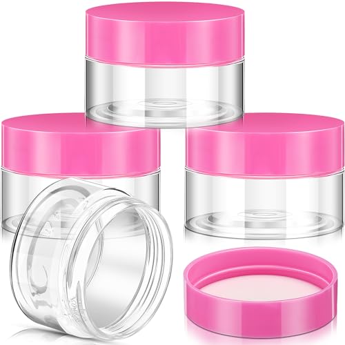 Image of Patelai 4 Pcs Plastic Jars Wide Mouth with Lids,1 Ounce,Pink | Travel Size for Creams Oils, Clear Round Storage Cosmetics Containers, Leak Proof Screw on Lids for Makeup Beauty DIY