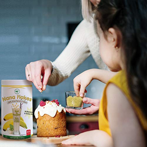 Nana Flakes 100% Pure Banana Flakes Medical Food Powder - Decrease Fat Intake & Natural Remedy for Diarrhea & Heart Burn - Great Source of Protein & Fiber (One Pound Jar)