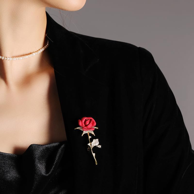 Image of Red Rose Flower Brooches and Pins for Women Costume Jewelry Brooch Pins Broches Jewelry for Women Elegant Lady Pin