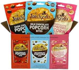 Joe & Seph's Popcorn Bites (Pack of 6) | Milk Chocolate, Dark Chocolate & Raspberry White Chocolate, Salted Caramel| Gourmet Sweet Popcorn Gift
