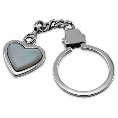Porte-clés Coeur de nacre en argent sterling, cadeau d'anniversaire