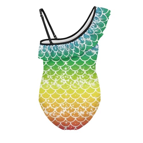 Image of Girls One Piece Bathing Suit,Slim-Fit Ruffle Strap Swimsuit with Adjustable Strap Quick Dry Summer Beach Swim Suit