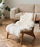 DPB Genuine Sheepskin Area Rug, 100% New Zealand Genuine Natural Luxury Fluffy Lambskin Throw for Sofa Chair Seat Cove Living Room Bedroom (Lvory, 2x3Ft)