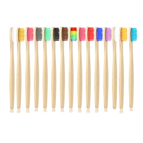 15 Pcs Brosses à Dents à Poils Souples en Bambou, Brosse à Dent de Voyage Écologique Brosse à Dents Naturel Biodégradable Forte Nettoyage pour Adultes...