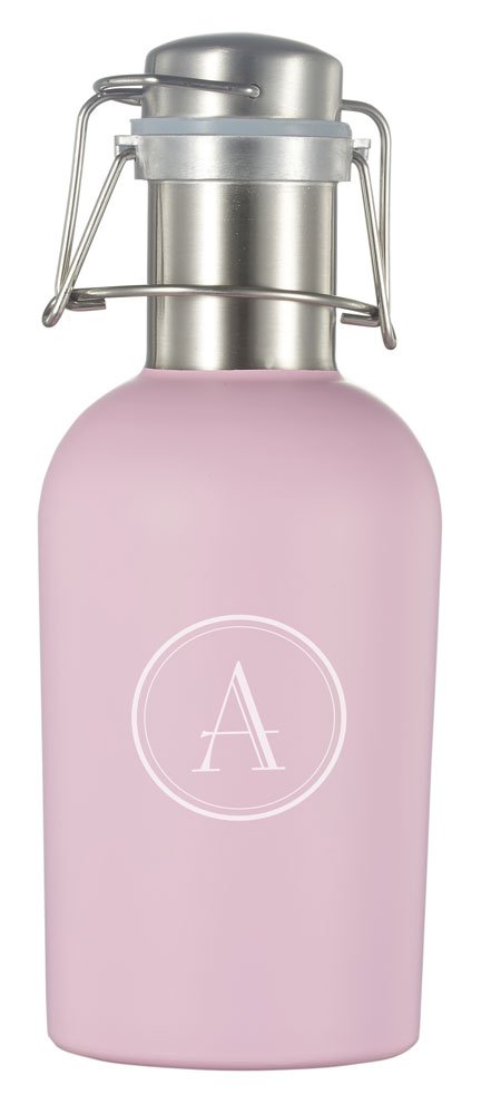 Visol Cassis Stainless Steel 32oz Beer Growler With Personalized Initial Laser Engraving (Pink)