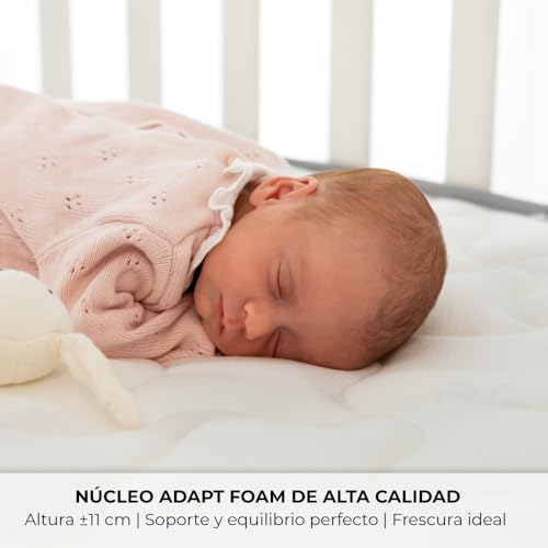 Miniatura 4 de Nalui - Colchón Cuna 120 X 60 Cm Baby Dreams Núcleo Hr Adapt Foam, Lateral 3d Transpirable Y Tejido Aloe Vera Hipoalergénico Reversible Certificado Oeko-Tex Hecho En España. Altura 11cm, Gris