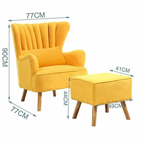 Image of Wing Chair for Living Room and Bedroom - High Back Cushioned Lounge Single Seater Sofa - Luxury Rest Arm Chair (Yellow)