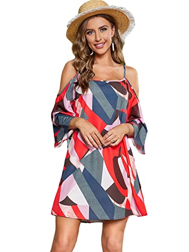 Image of Milumia Women's Vintage Print Kimono Sleeve Geometric Tunic Boho Dress