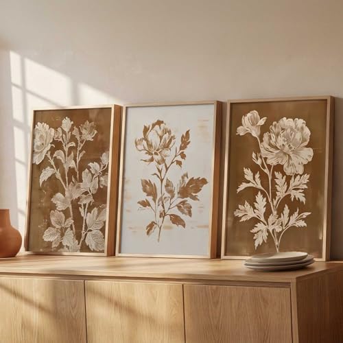 Image of kotart Aesthetic Botanical Art Home Decoration Painting | Floral Paintings With Frame For Living Room Bed Room Hotel Wall Decor Digital Reprint Set of 3 (35x37 Inch)