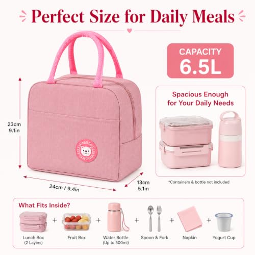 Image of Milton Lunch Bag with Thermal Insulation, Reusable Meal Carrier for Men Women and Students, Suitable for Everyday Use and Travel, (Pink