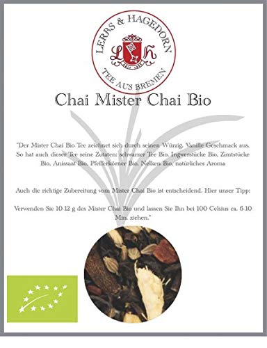 Lerbs & Hagedorn, Chaitee Mister Chai | Würzig, Vanille 1kg Ca. (81 Liter) Schwarzer Tee, Ingwerstücke, Zimtstücke