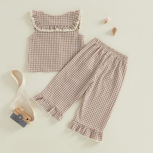 Thorn Tree Girls Summer Outfits Ruffle Sleeve Button Up Dress Tops Plaid Linen Pants Spring Toddler Girl Clothes - Image 5
