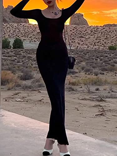 AnotherChill Women's Casual Lounge Slip Long Dress Sexy Long Sleeve Backless Bodycon Maxi Dresses 2025 Fall Slim Elegant3