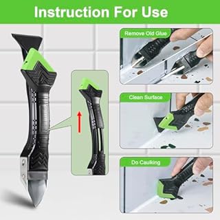 3 in 1 Silicone Caulking Tool Kit-Stainless Steel Caulk Remover Tool,Caulk Finishing Tool of 6 Silicone Pads,Caulk Tool Set for Kitchen Bathroom Tile Shower Window