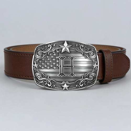 Image of Western Belt Buckle for Men Vintage Cowboy Rodeo Texas Initial Letter ABCDJMR to Z Belt Buckles