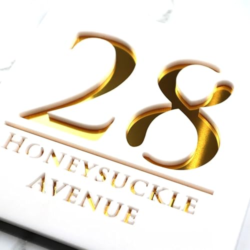 Image of Snow Royale Personalized Name Plates for Home Entrnace Outdoor | Customized Waterproof Acrylic Laser Engraved | Triple Layer House Office Flat Door Address Sign Board (30x15cm, White Golden)