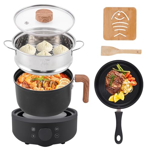 BAOSHISHAN Electric Hot Pot Mini Electric Cooker,1.8L Ceramic Non-Stick Coating Frying Pan with Steamer,Multi Electric Skillet Cooker for Stew/Ramen/Pasta/Soup, Suitable for Dorm/Travel 800W