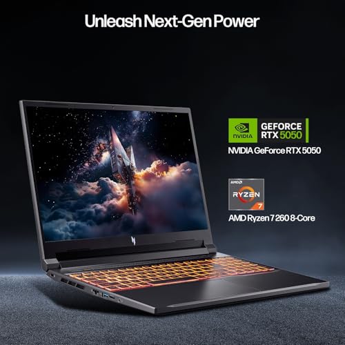 Nitro V 16" WUXGA Gaming Laptop, AMD Ryzen 7 260 8-Core, NVIDIA GeForce RTX 5050, WUXGA 180Hz IPS, 32GB RAM, 2TB SSD, WiFi 6, Backlit Keyboard, PDG HDMI Cable, US Version KB, Windows 11 Pro - Notebook - Immagine 4