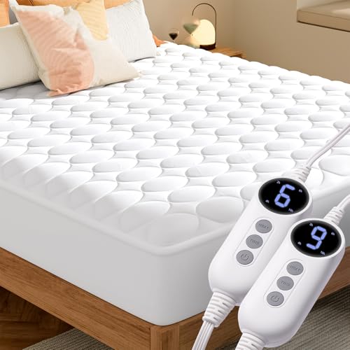 MASVIS Heated Mattress Pad King Size with Dual Control - Electric Mattress Pad Cover with 9 Heating Settings & Auto Off 2/4/6/10 Hrs, Deep Pocket Bed Warmer Protector for Winter, ETL Certified,White