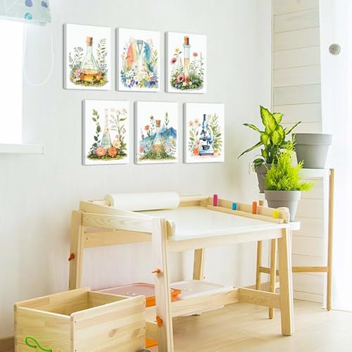 Image of CHDITB Botanical Science Canvas Wall Art, Watercolor Floral Laboratory Prints, Chemistry Wall Decor, Boho Wildflower Lab Poster, Nature Aesthetic Artwork For Classroom School Office Decor 12 inchX16 inchX6