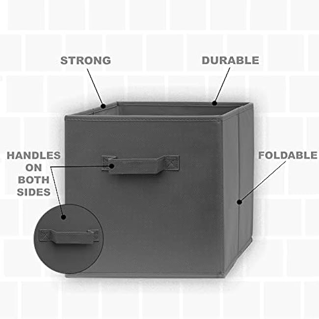 Pomatree 12x12x12 Inch Storage Cubes - 6 Pack - Fabric Cube Storage Bins | Dual Handles, Foldable | Home, Kids Room, Closet and Storage Basket Bin Organizers (Dark Grey)