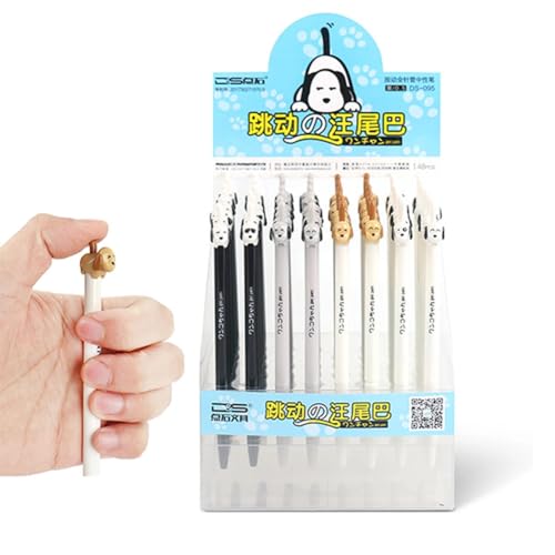 Set de 8 bolígrafos gel negros con diseño de perro kawaii miniatura 7