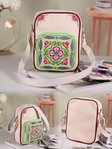 Jursccu Canvas Embroidery Cross Body Bag for Woman Phone Purse - Lightweight & Stylish Small Shoulder Bag for Everyday Use3
