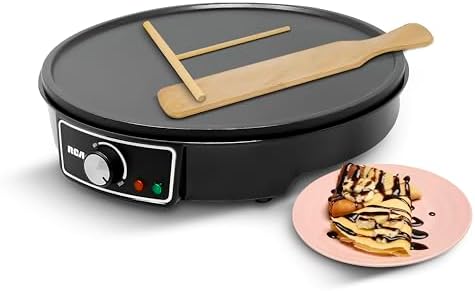 RCA Crepera El&eacute;ctrica RC-602 con Placa Antiadherente, Control de Temperatura Ajustable, Indicador LED, Incluye Esp&aacute;tula y Esparcidor, Ideal para Crepas, Mini Hot Cakes, Dise&ntilde;o Compacto y Elegante.