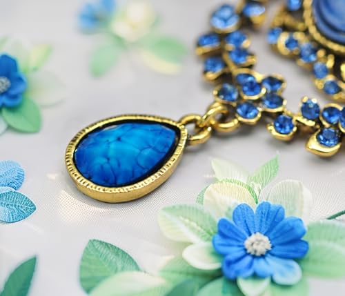 Image of Gyn&Joy Antique Blue Rhinestones Cameo Brooch Pin
