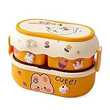 AONUOWE Kawaii Bento Box, Leakproof Stackable Lunch Container with Divided Compartments Outdoor Picnic Meal Prep Kawaii Stuff Anime Accessories (Orange)