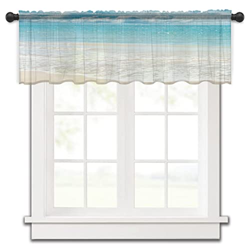 Lusweet Chiffon Window Valances Semi-Sheer Blue Sky And Sea Beautiful Beach Curtain Valance Blue Ombre Waves Rod Pocket Window Treatment Voile Drape For Small Window Kitchen Cafe 54X18 Inch #TOP21