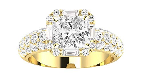 Halo Style Lab Grown Diamond Ring with Baguette and Pave Set