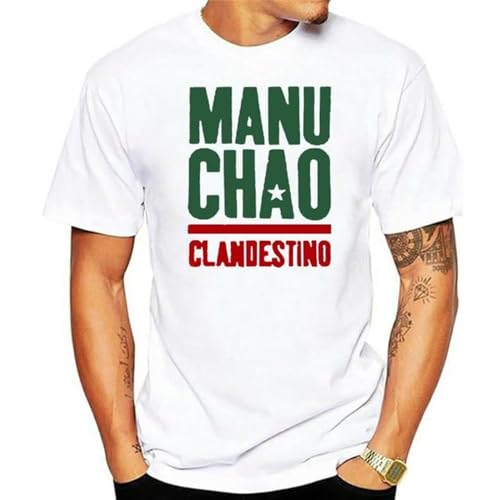 Photo de Fashion T Shirt Manu Chao Clandestino Logo Mens Black Tshirt White L White XXL