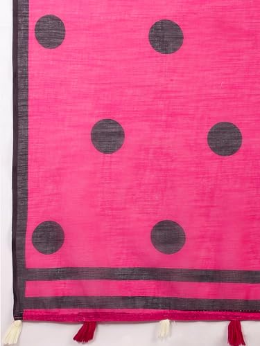 Image of Satrani Women's Linen Printed Saree with Unstitched Blouse Piece