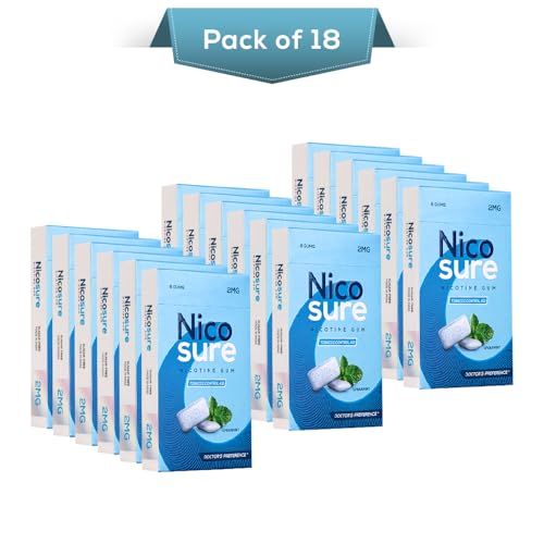 Image of Nicosure Nicotine Gums 2mg Pack of 18-144Gums Tobacco Control Aid Spearmint Flavour Doctors' Preference Aids in Quitting Tobacco Low throat irritation Long-lasting flavour Tobacco Cessation Sugar-free